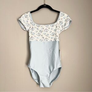 Eleve Jane Leotard Secrets Blue Floral Leotard – Balletcore Square Neck Size L